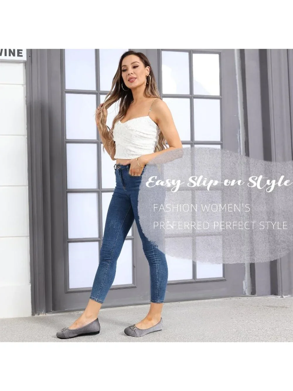 Women's Grey Micro Fiber Comfortable Round Toe Flats Slip on Casual Dressy Shoes
